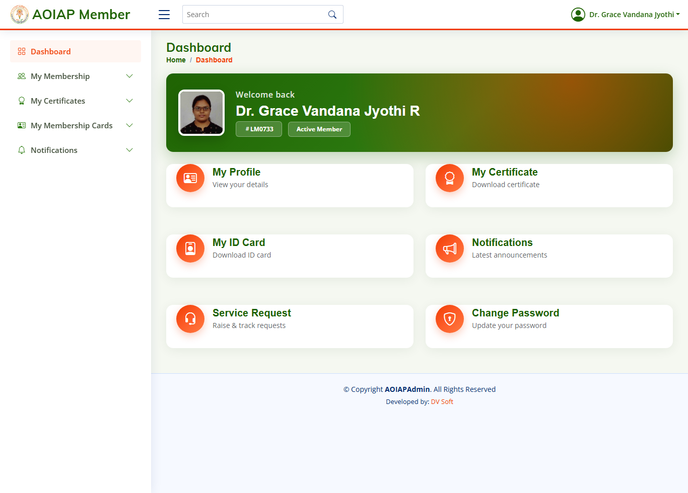 Member dashboard