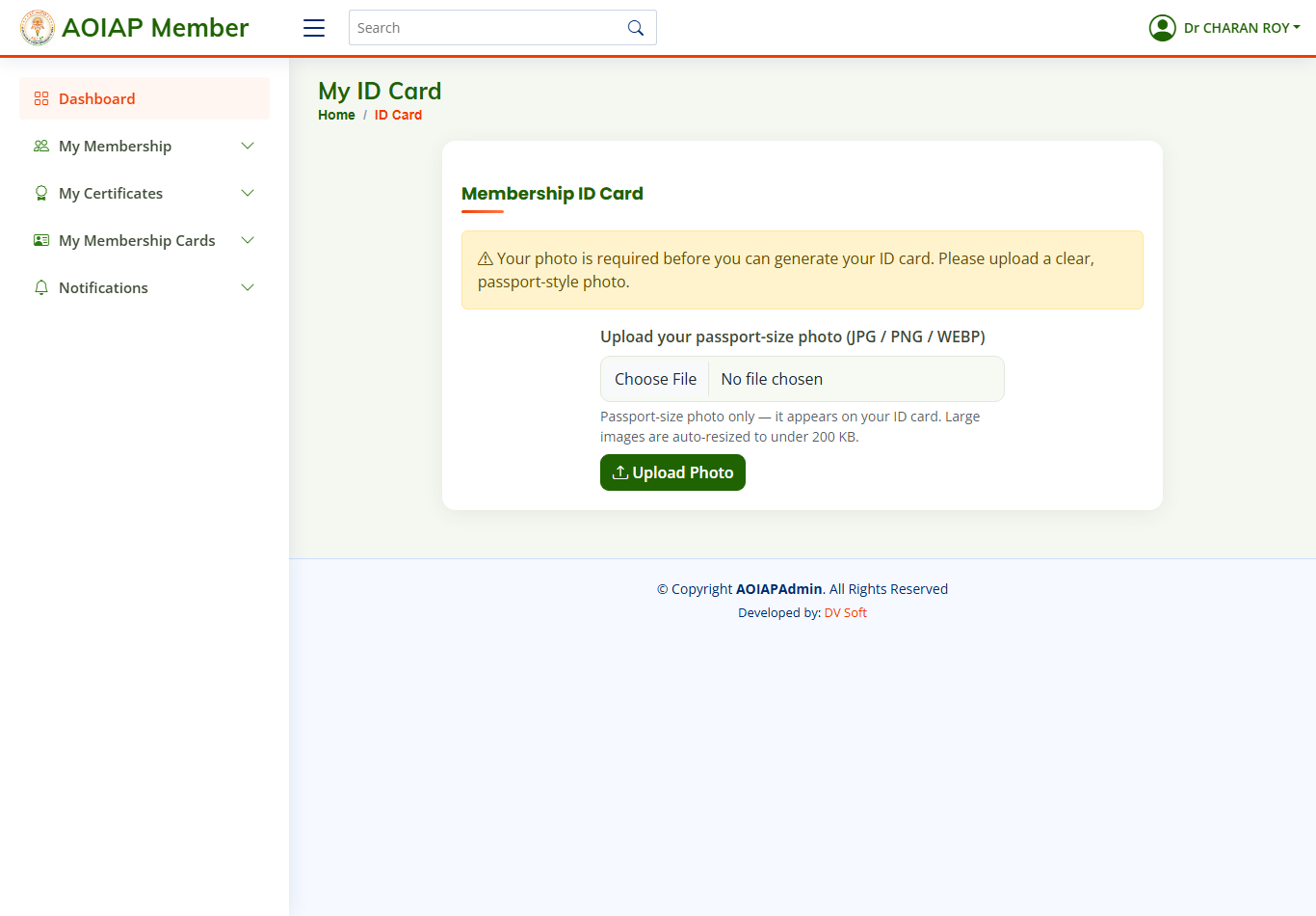 Upload photo prompt on the ID card page