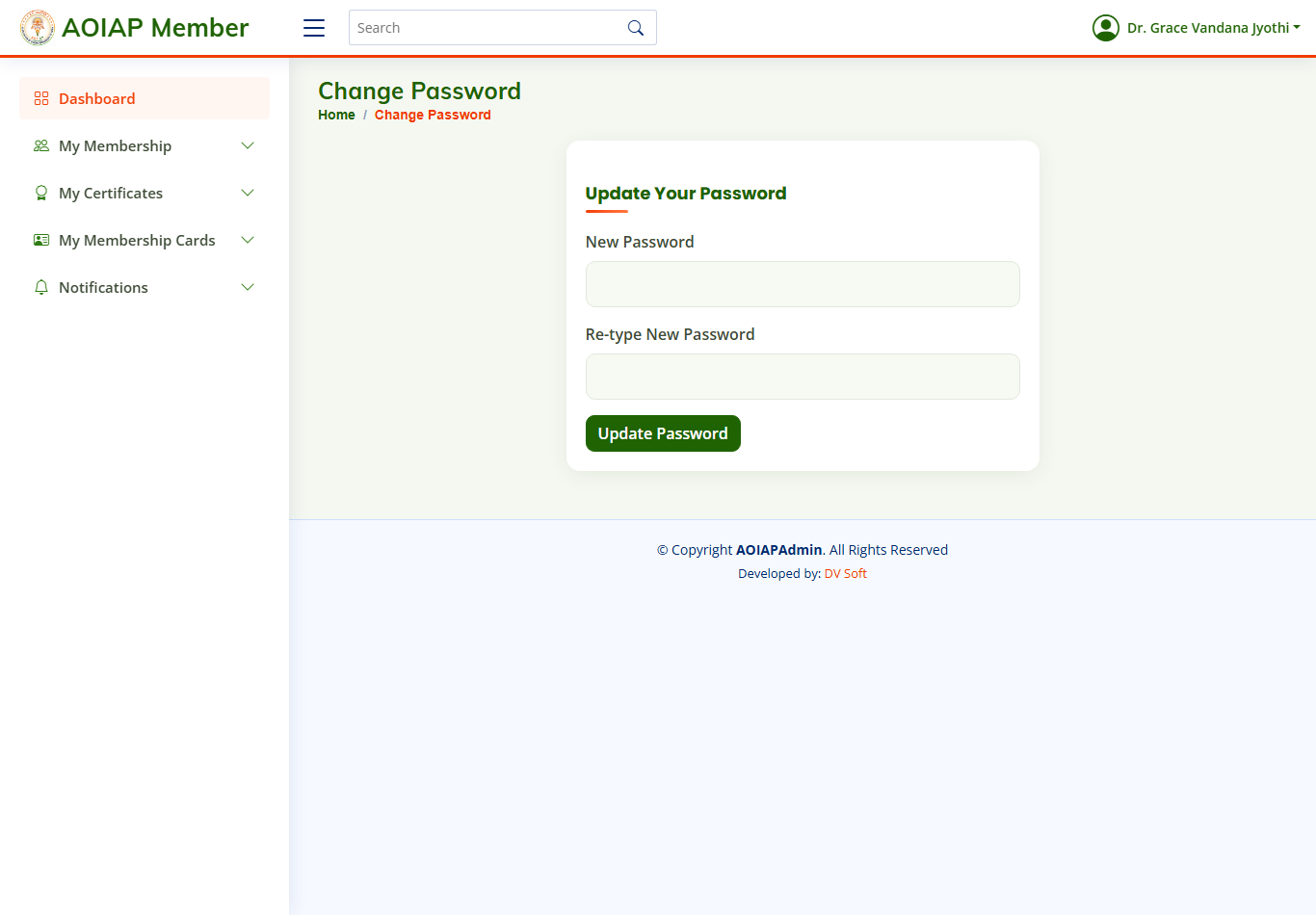 Change password page