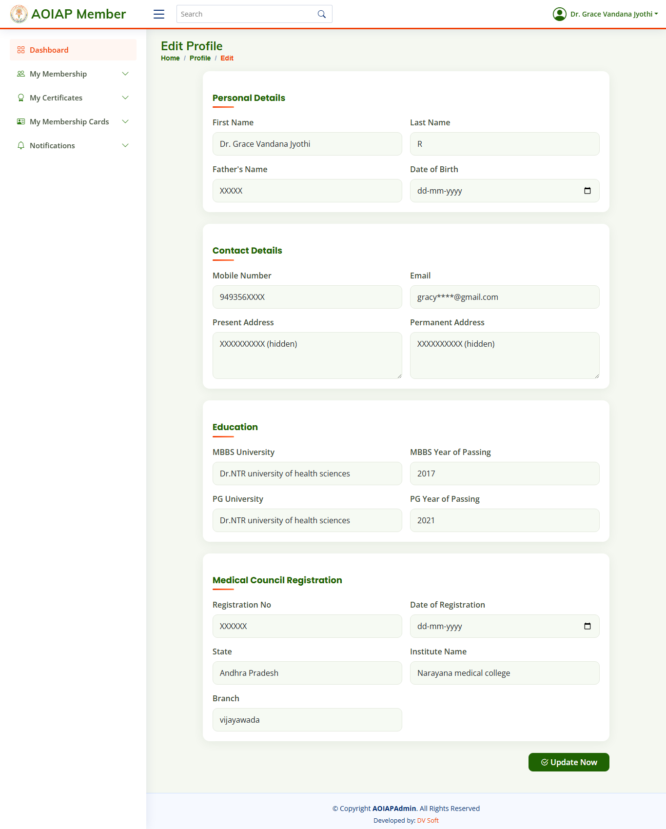 Edit Profile page