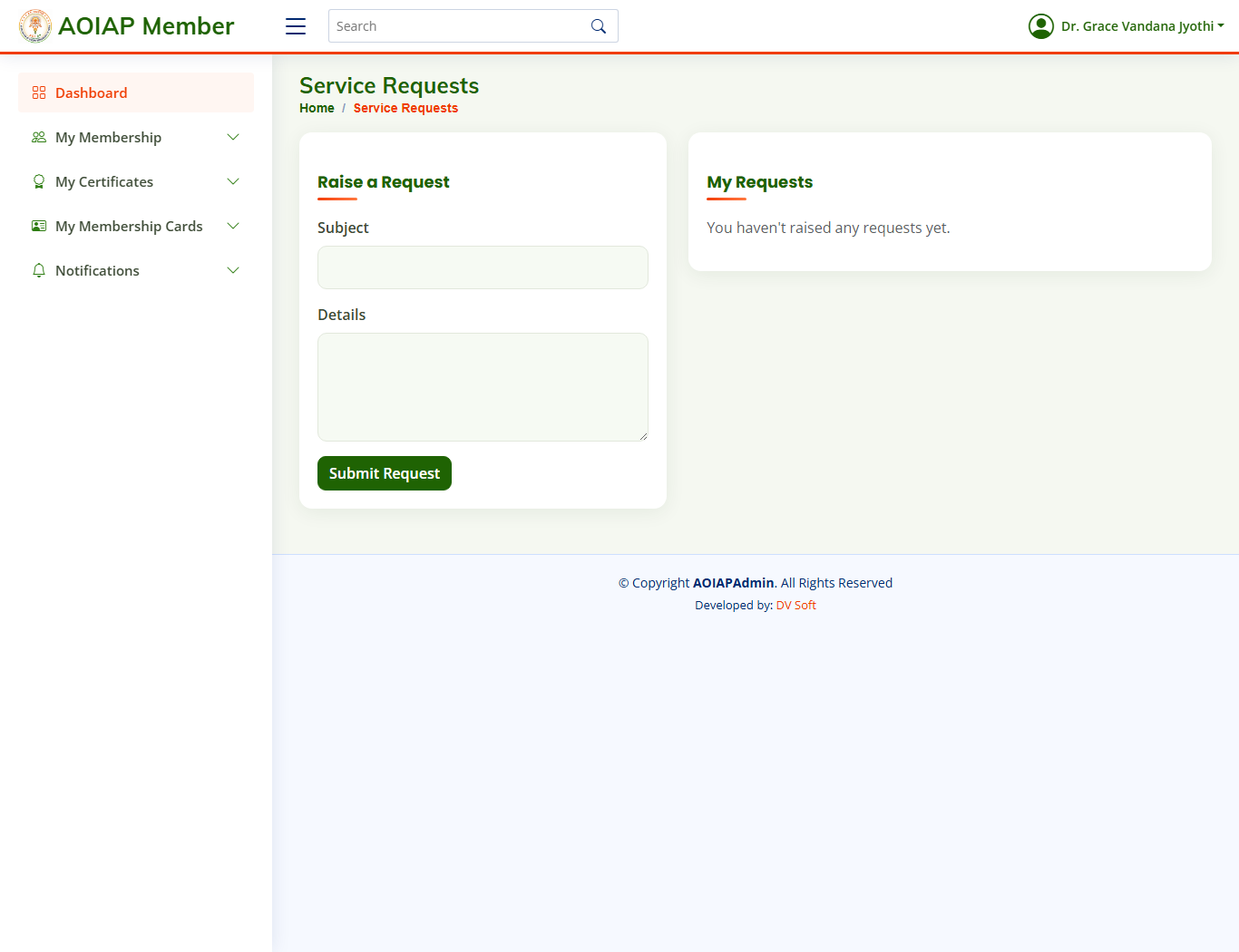 Service Request page