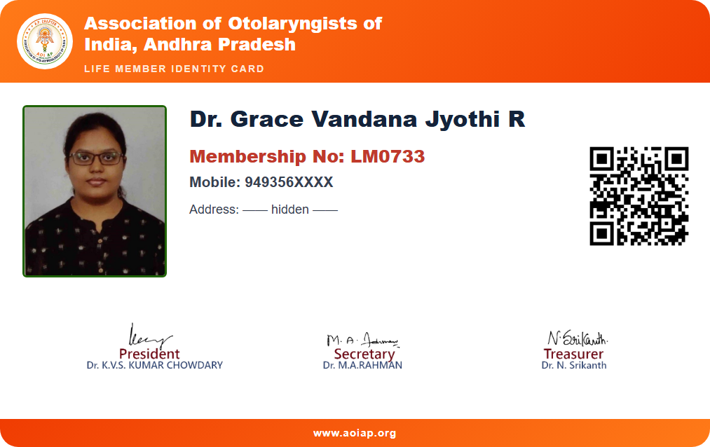 Sample AOIAP membership ID card